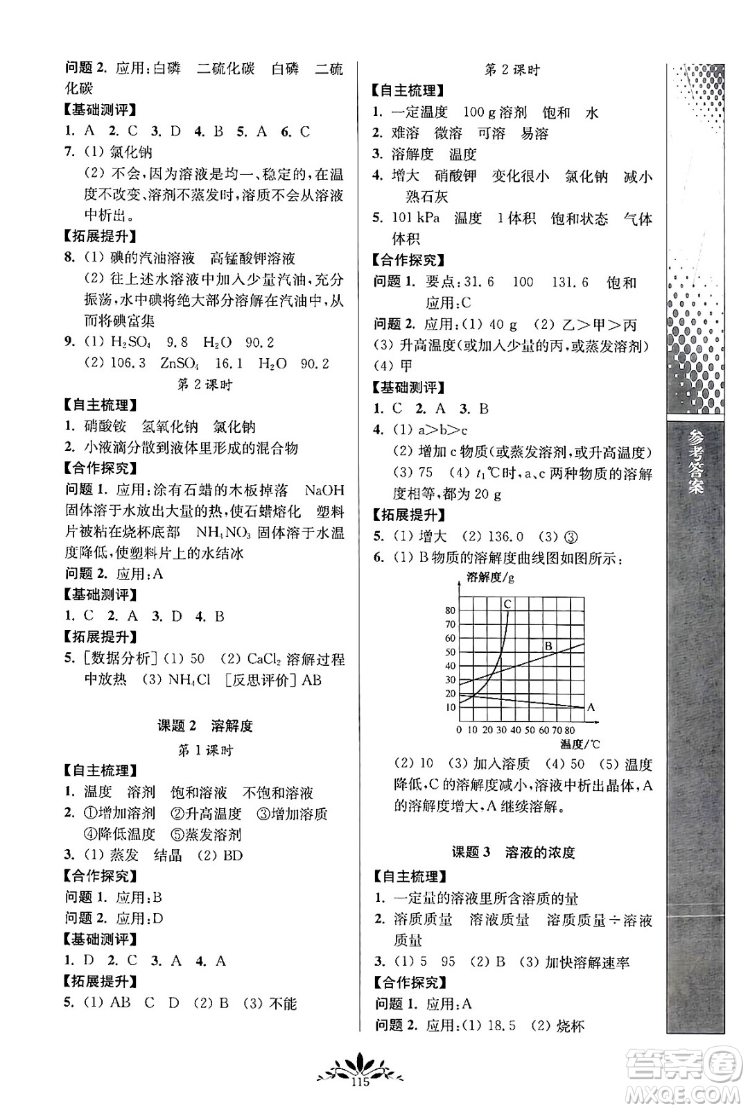 南京師范大學(xué)出版社2024年春新課程自主學(xué)習(xí)與測評(píng)九年級(jí)化學(xué)下冊(cè)人教版答案