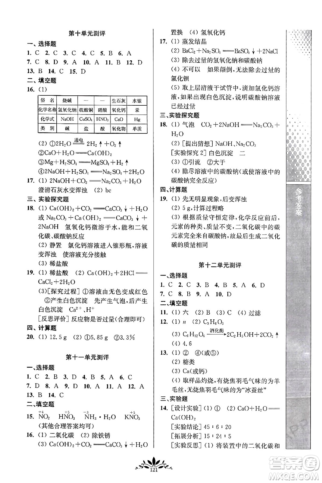 南京師范大學(xué)出版社2024年春新課程自主學(xué)習(xí)與測評(píng)九年級(jí)化學(xué)下冊(cè)人教版答案