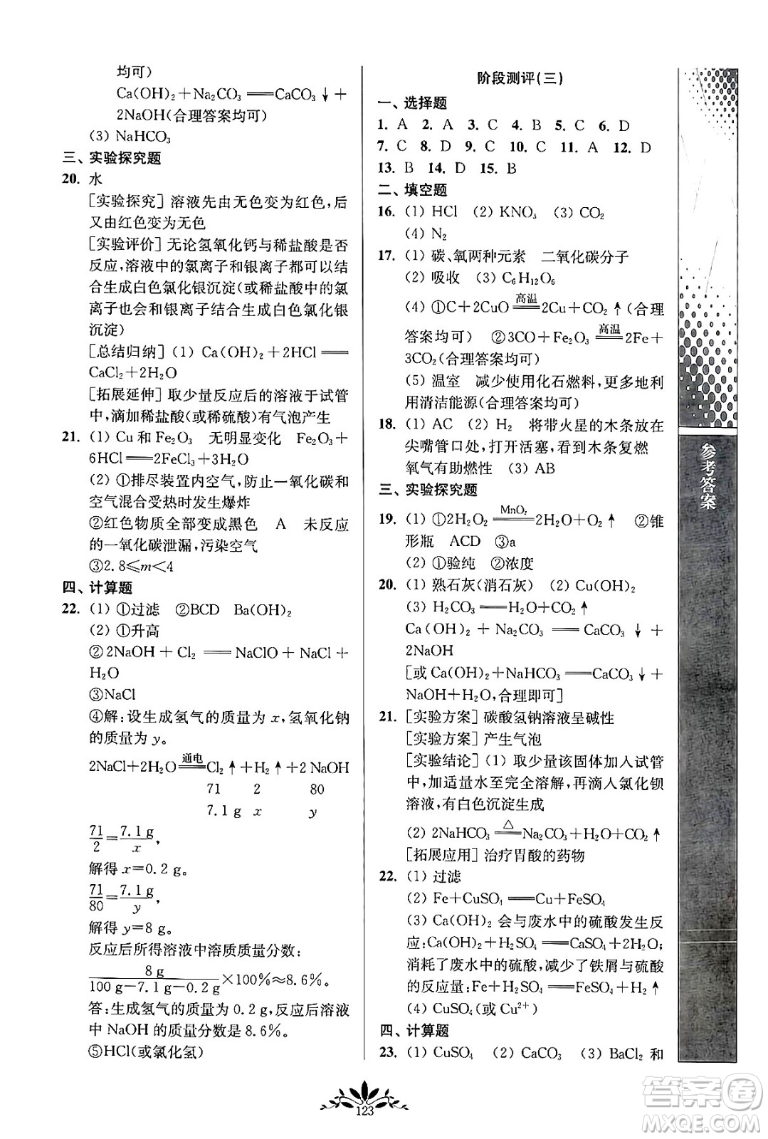 南京師范大學(xué)出版社2024年春新課程自主學(xué)習(xí)與測評(píng)九年級(jí)化學(xué)下冊(cè)人教版答案