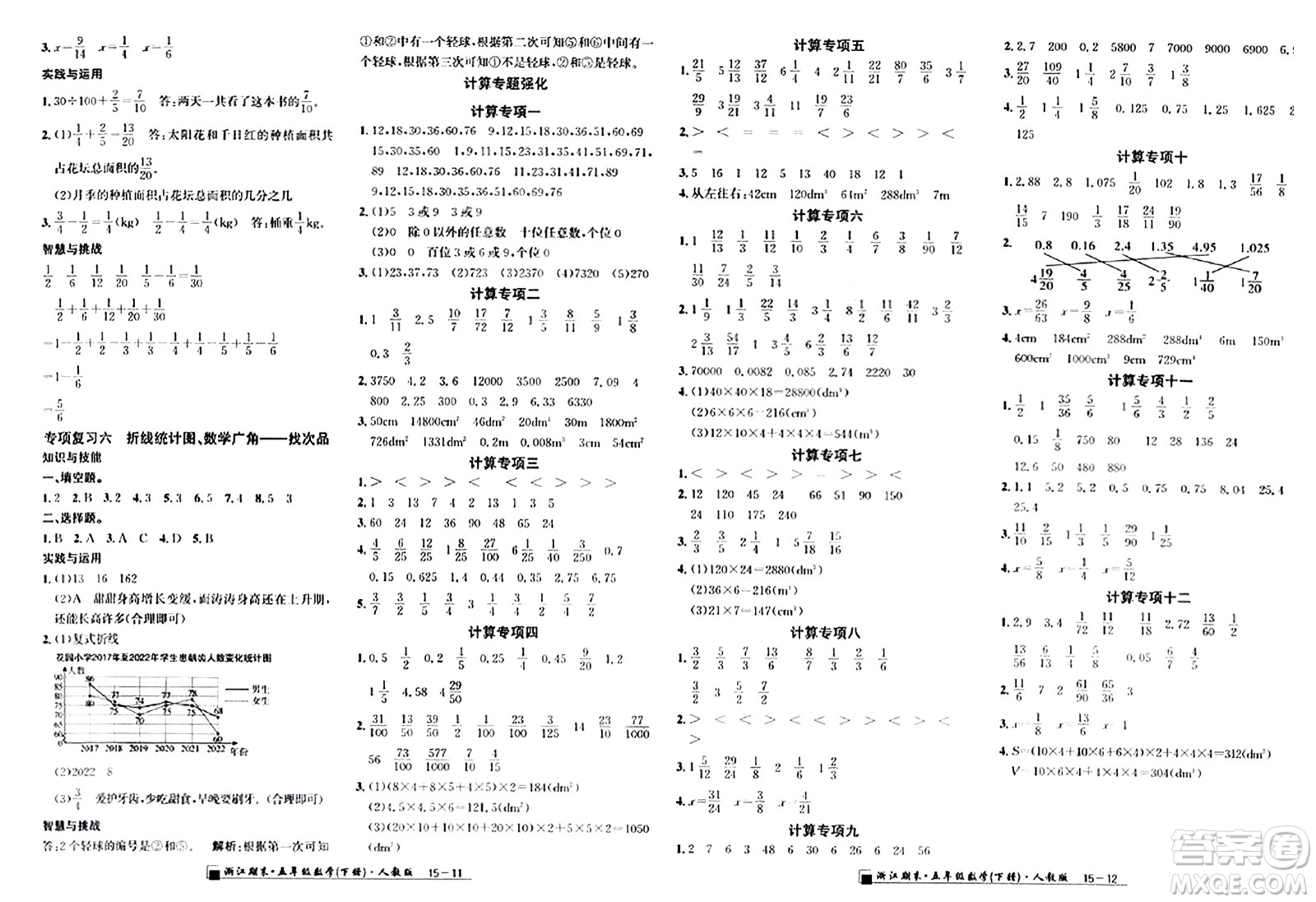 延邊人民出版社2024年春勵(lì)耘書業(yè)浙江期末五年級(jí)數(shù)學(xué)下冊人教版浙江專版答案