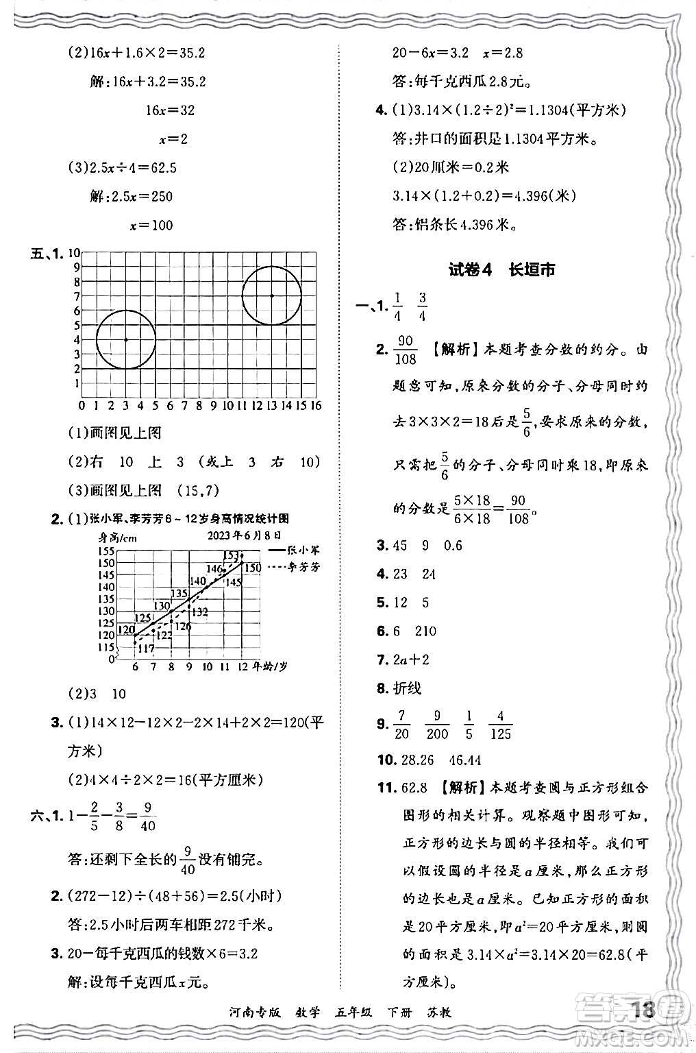 江西人民出版社2024年春王朝霞各地期末試卷精選五年級數(shù)學(xué)下冊蘇教版河南專版答案