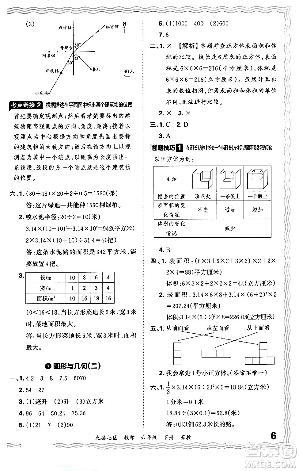 江西人民出版社2024年春王朝霞各地期末試卷精選六年級數(shù)學(xué)下冊蘇教版洛陽專版答案