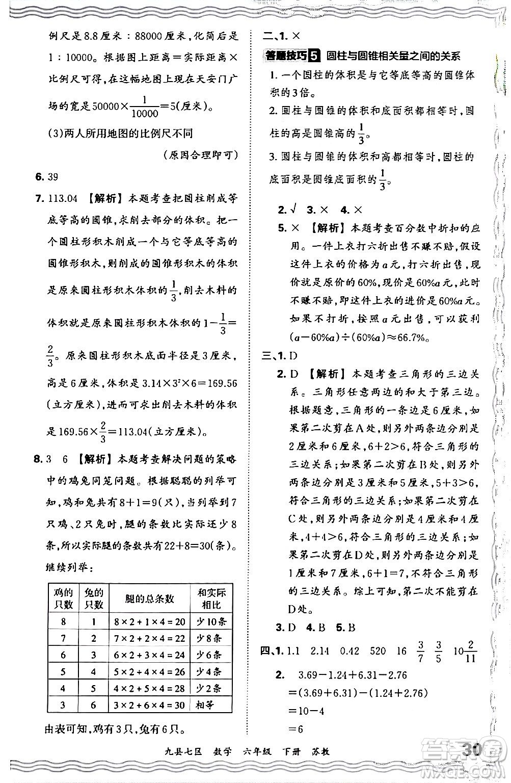 江西人民出版社2024年春王朝霞各地期末試卷精選六年級數(shù)學(xué)下冊蘇教版洛陽專版答案