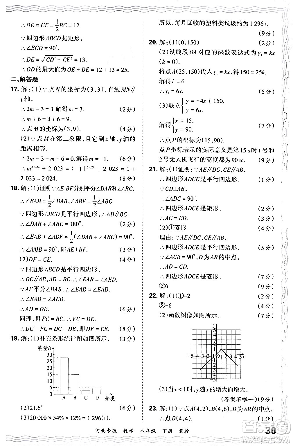 江西人民出版社2024年春王朝霞各地期末試卷精選八年級數(shù)學(xué)下冊冀教版河北專版答案