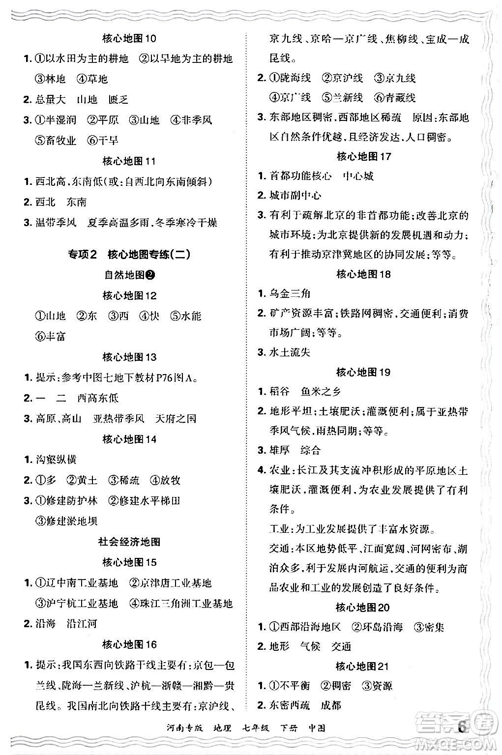 江西人民出版社2024年春王朝霞各地期末試卷精選七年級地理下冊中圖版河南專版答案