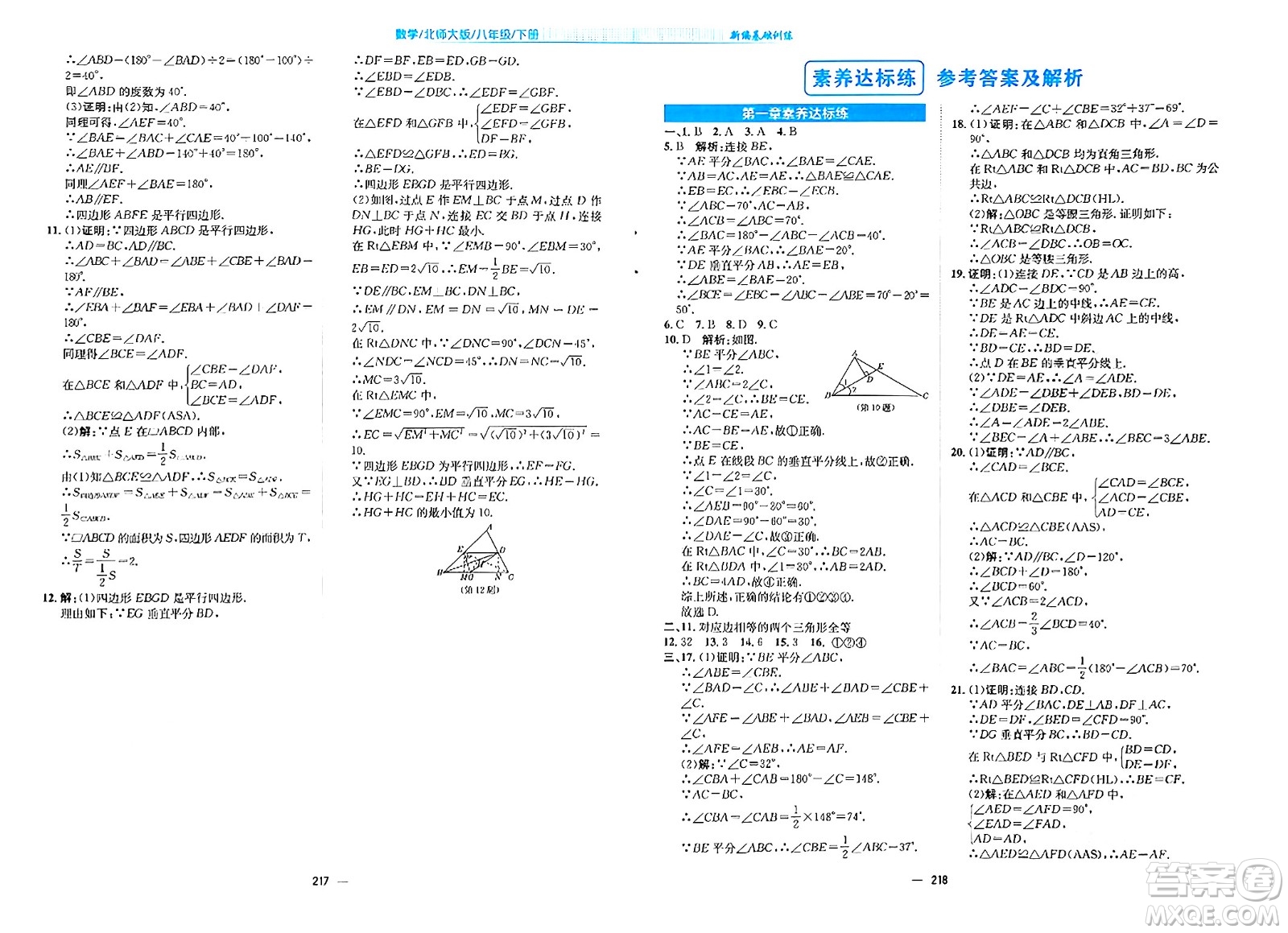 安徽教育出版社2024年春新編基礎(chǔ)訓(xùn)練八年級數(shù)學(xué)下冊北師大版答案