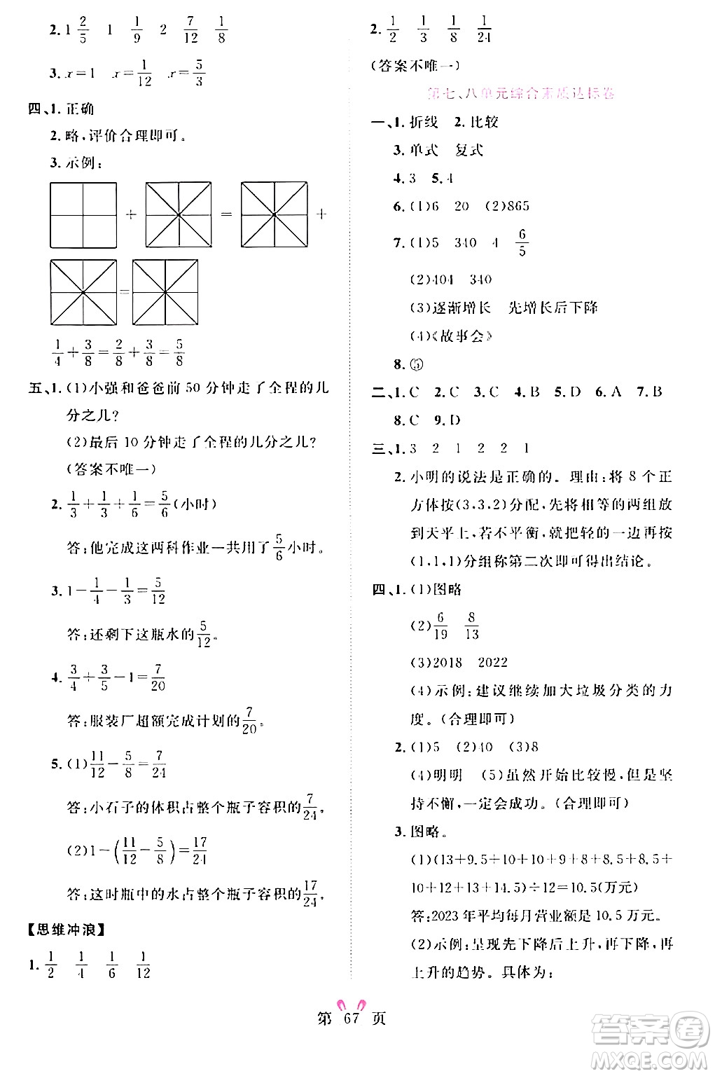 安徽師范大學(xué)出版社2024年春訓(xùn)練達人五年級數(shù)學(xué)下冊人教版山東專版答案