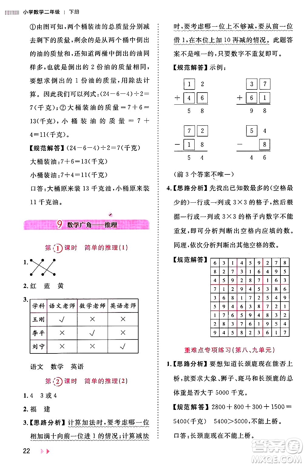 安徽師范大學出版社2024年春訓練達人二年級數(shù)學下冊人教版山東專版答案