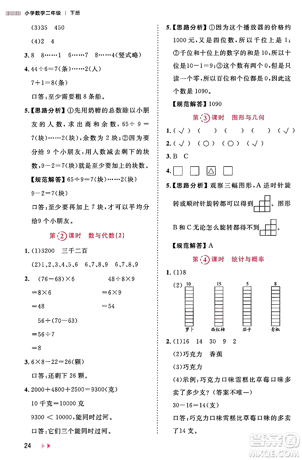 安徽師范大學出版社2024年春訓練達人二年級數(shù)學下冊人教版山東專版答案