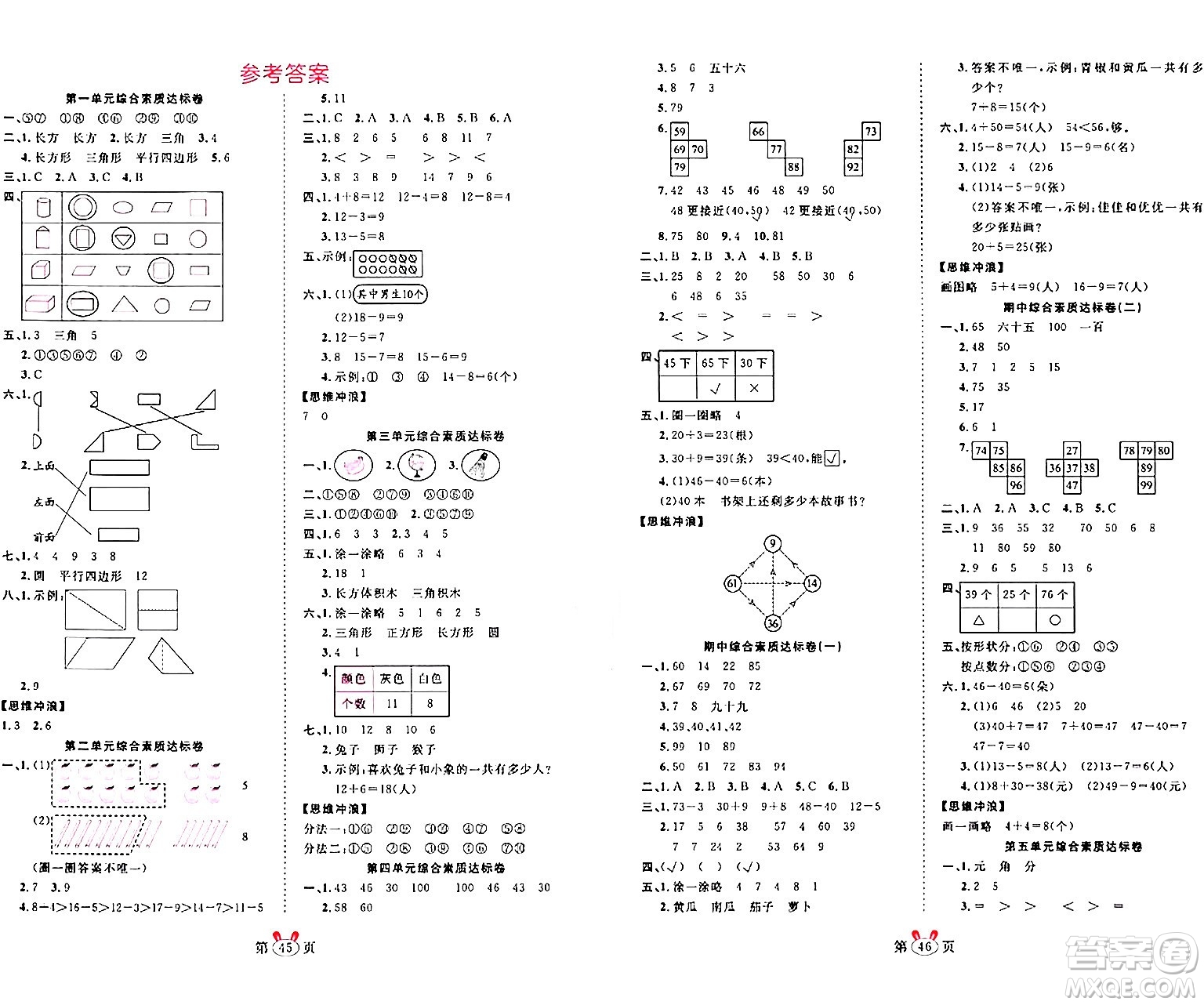 安徽師范大學(xué)出版社2024年春訓(xùn)練達(dá)人一年級(jí)數(shù)學(xué)下冊(cè)人教版山東專版答案