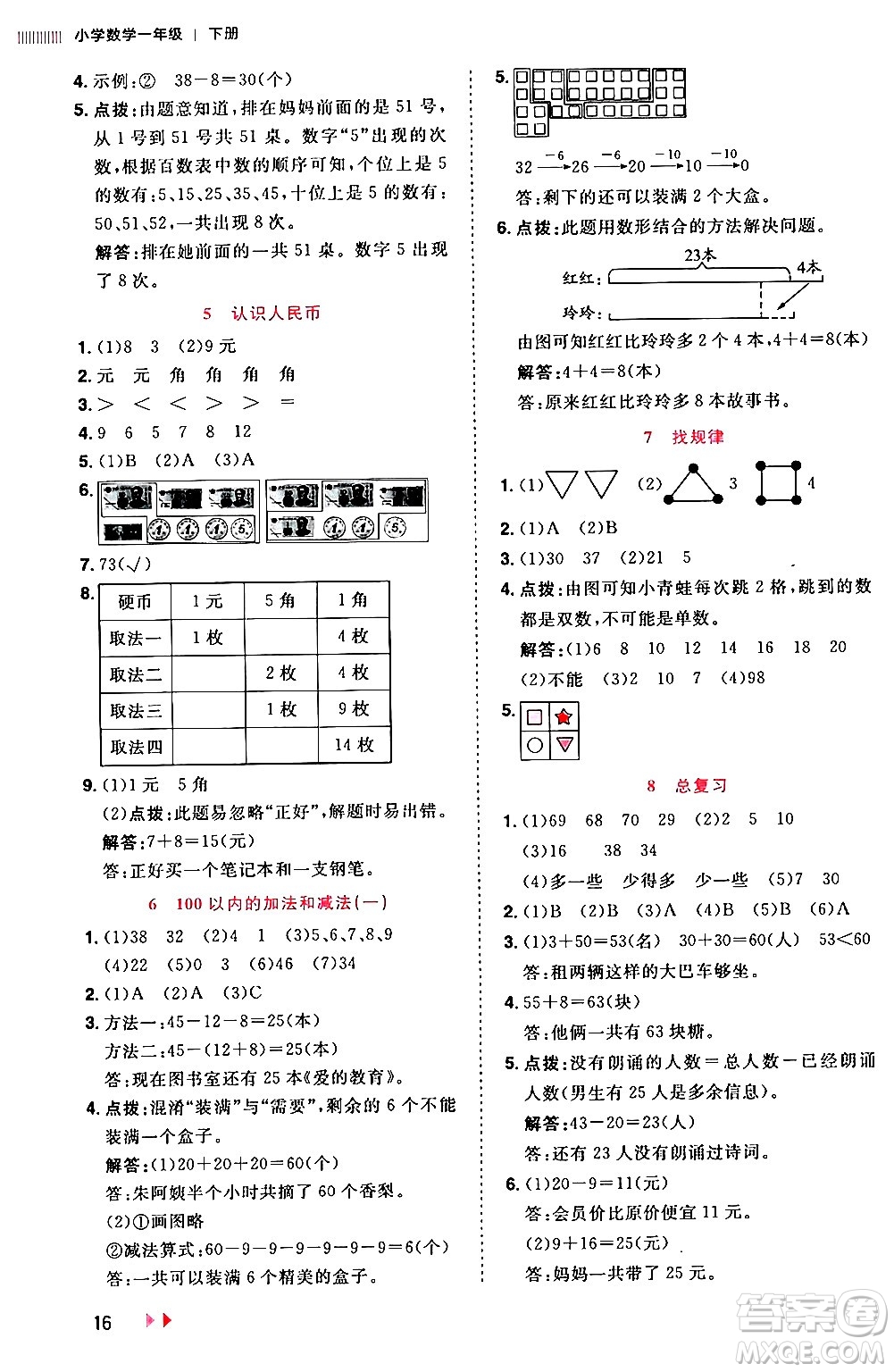 安徽師范大學(xué)出版社2024年春訓(xùn)練達(dá)人一年級(jí)數(shù)學(xué)下冊(cè)人教版山東專版答案