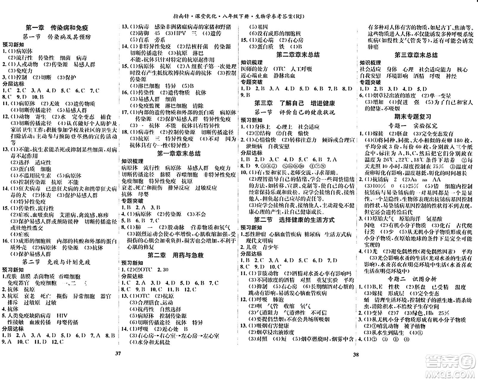 吉林教育出版社2024年春指南針課堂優(yōu)化八年級(jí)生物下冊(cè)人教版答案