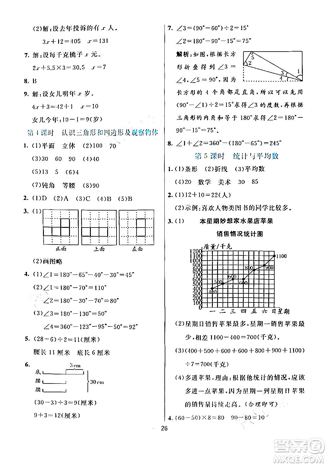 陽光出版社2024年春亮點激活提優(yōu)天天練四年級數(shù)學(xué)下冊北師大版答案