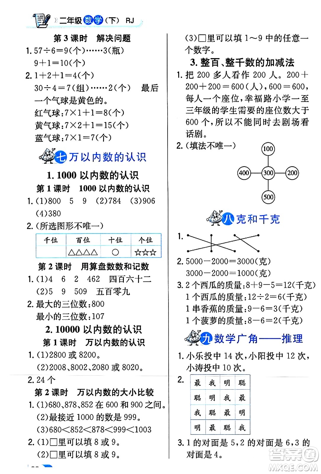 遼海出版社2024年春解透教材二年級(jí)數(shù)學(xué)下冊(cè)人教版答案