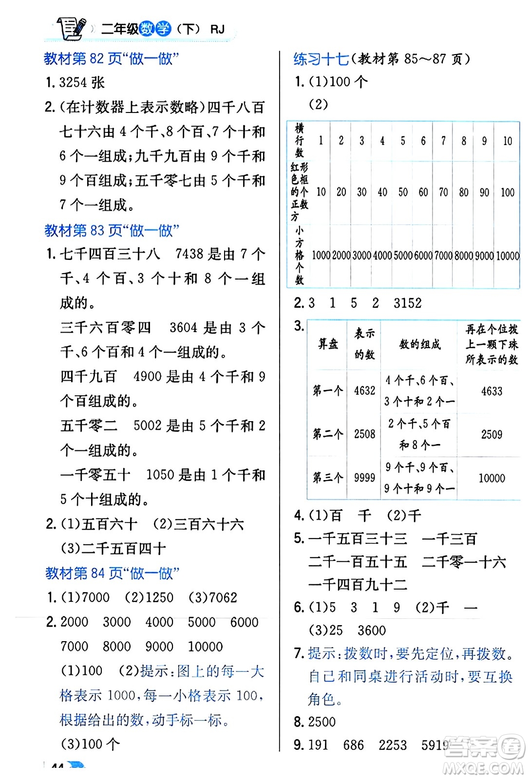 遼海出版社2024年春解透教材二年級(jí)數(shù)學(xué)下冊(cè)人教版答案