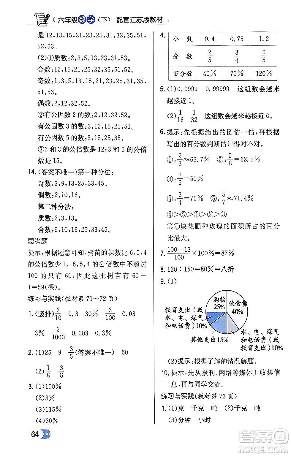 遼海出版社2024年春解透教材六年級數(shù)學(xué)下冊江蘇版答案