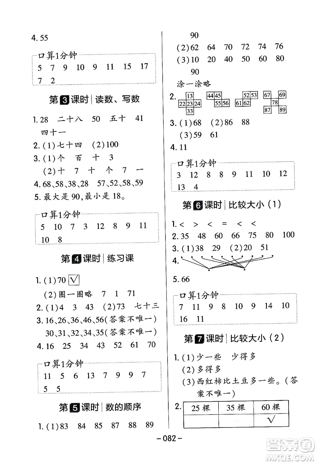 延邊教育出版社2024年春紅對勾作業(yè)本一年級數(shù)學(xué)下冊人教版答案