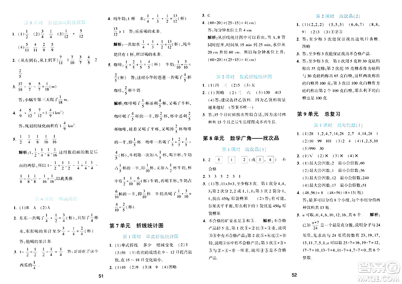 浙江教育出版社2024年春精準學與練五年級數學下冊人教版答案