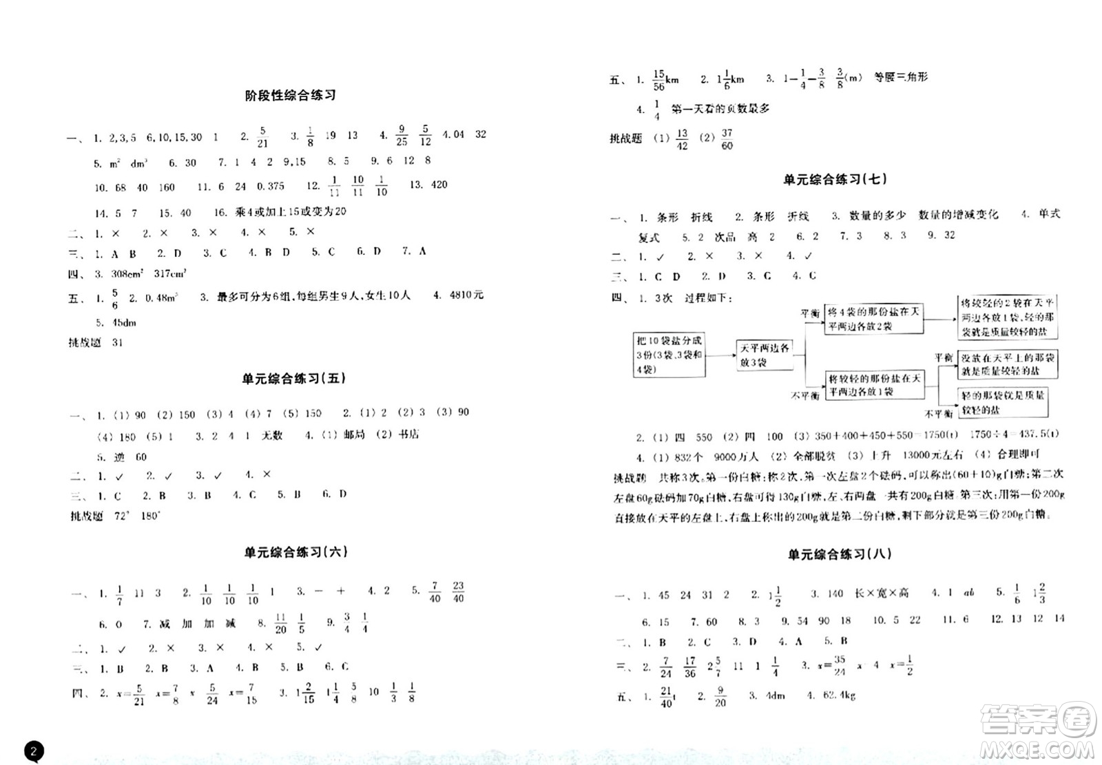 浙江教育出版社2024年春鞏固與提高五年級數(shù)學下冊通用版答案