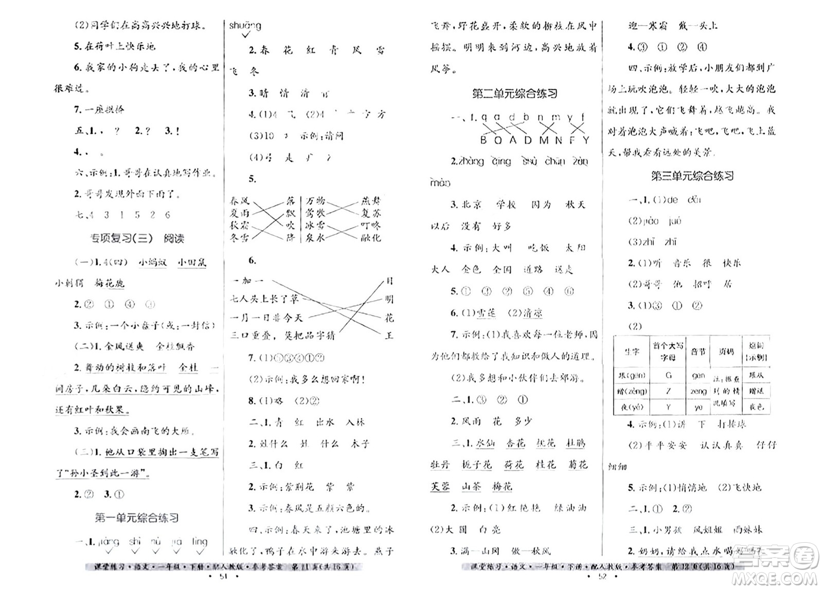 貴州民族出版社2024年春課堂練習一年級語文下冊人教版答案