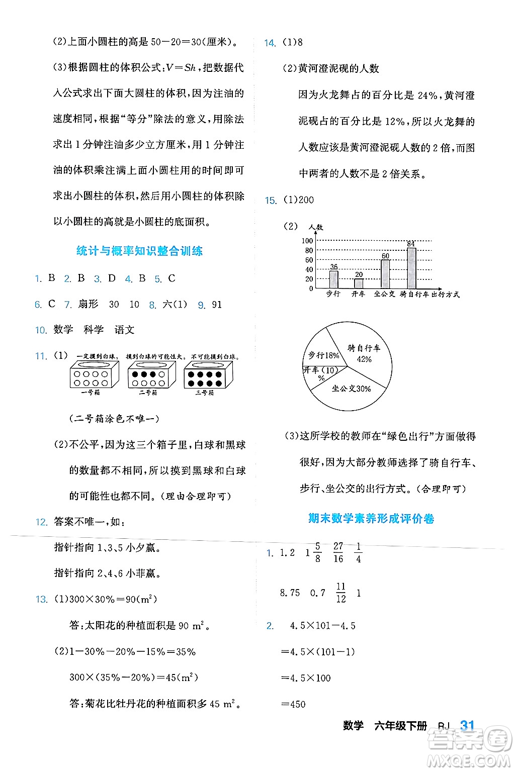 合肥工業(yè)大學出版社2024年春黃岡課課通同步隨堂檢測六年級數(shù)學下冊人教版答案