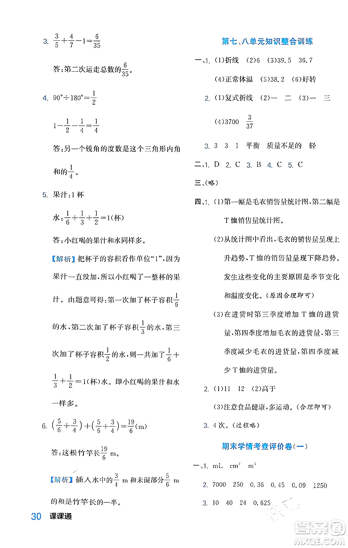 合肥工業(yè)大學(xué)出版社2024年春黃岡課課通同步隨堂檢測(cè)五年級(jí)數(shù)學(xué)下冊(cè)人教版答案