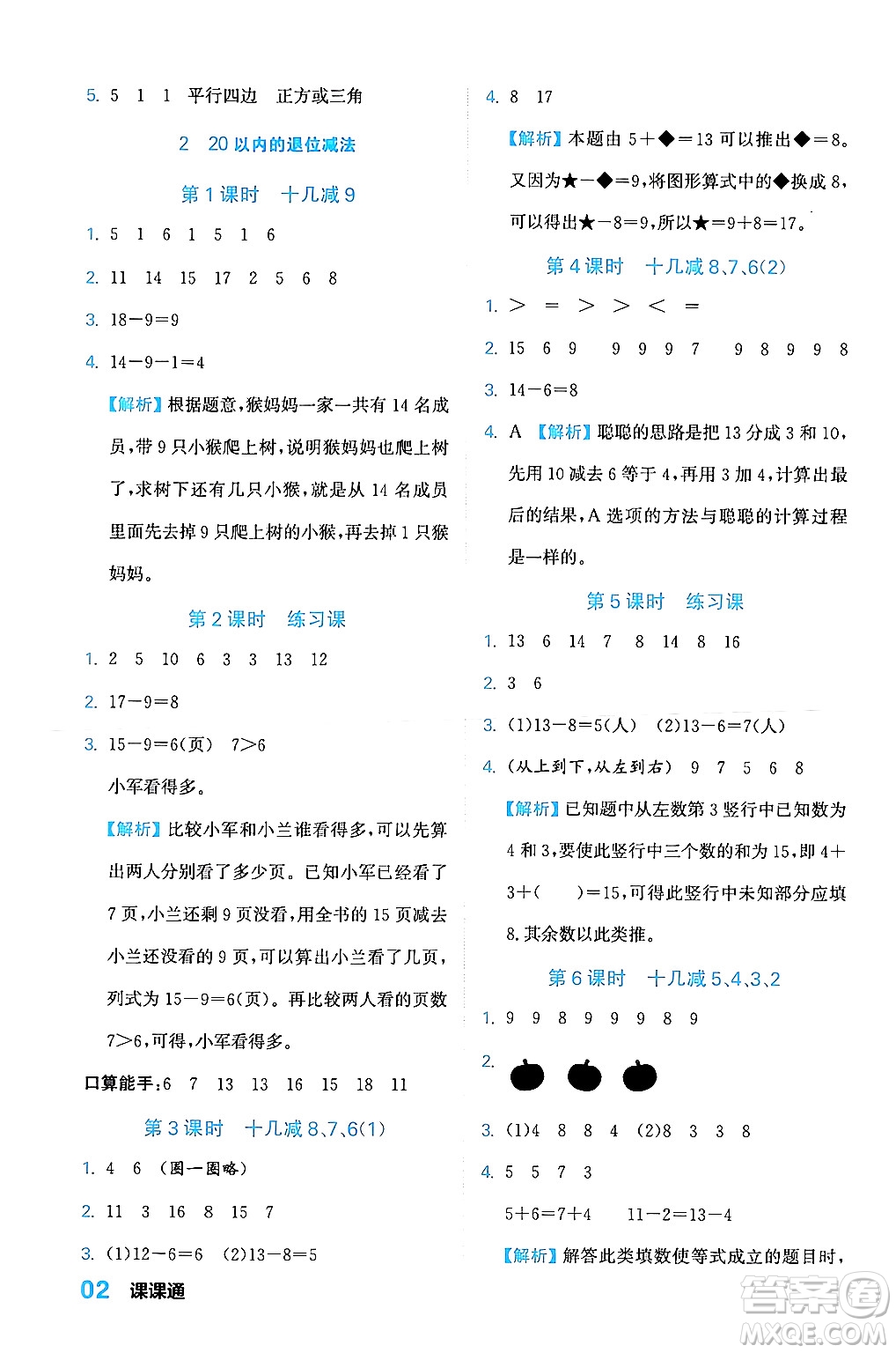 合肥工業(yè)大學出版社2024年春黃岡課課通同步隨堂檢測一年級數(shù)學下冊人教版答案