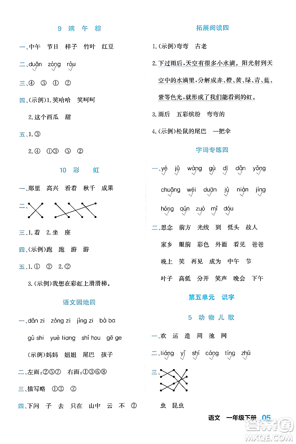 合肥工業(yè)大學(xué)出版社2024年春黃岡課課通同步隨堂檢測一年級(jí)語文下冊通用版答案