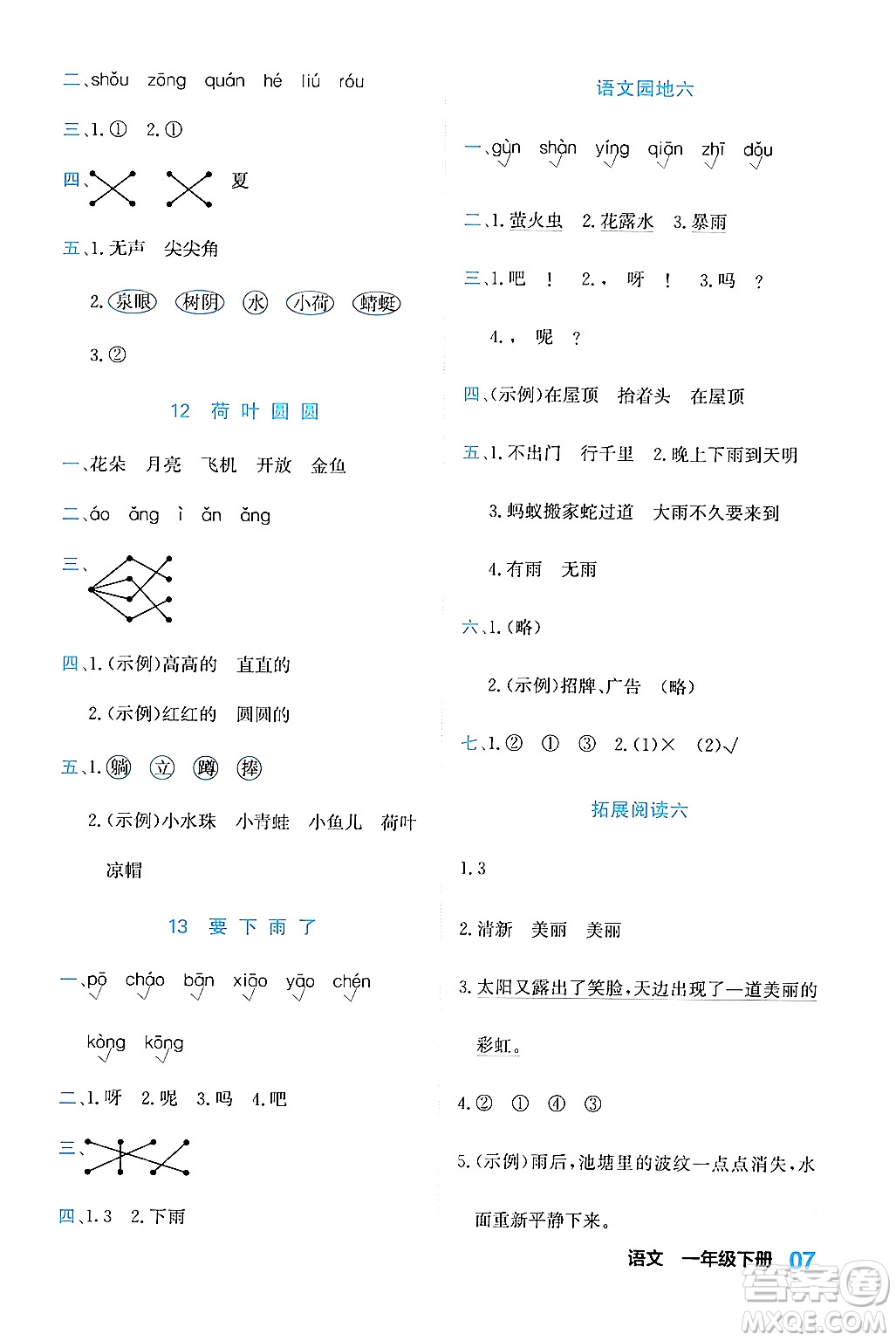 合肥工業(yè)大學(xué)出版社2024年春黃岡課課通同步隨堂檢測一年級(jí)語文下冊通用版答案