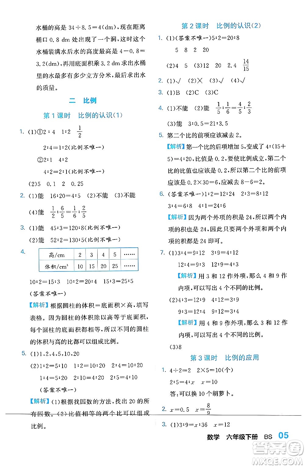 合肥工業(yè)大學(xué)出版社2024年春黃岡課課通同步隨堂檢測(cè)六年級(jí)數(shù)學(xué)下冊(cè)北師大版答案