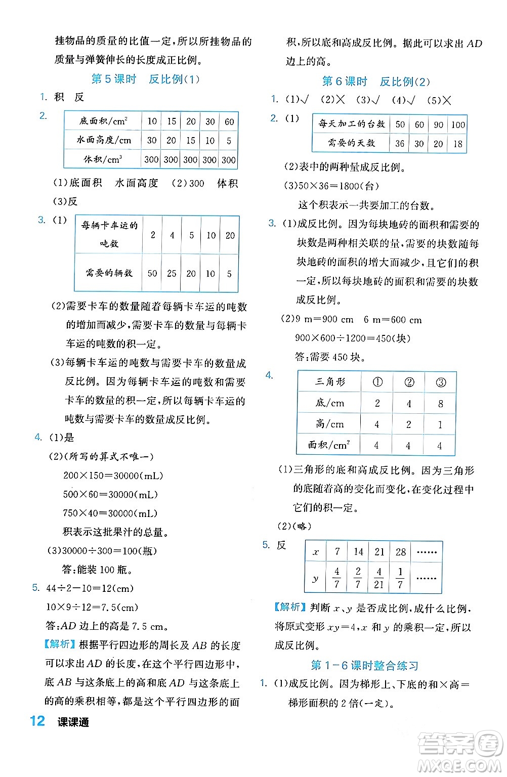 合肥工業(yè)大學(xué)出版社2024年春黃岡課課通同步隨堂檢測(cè)六年級(jí)數(shù)學(xué)下冊(cè)北師大版答案