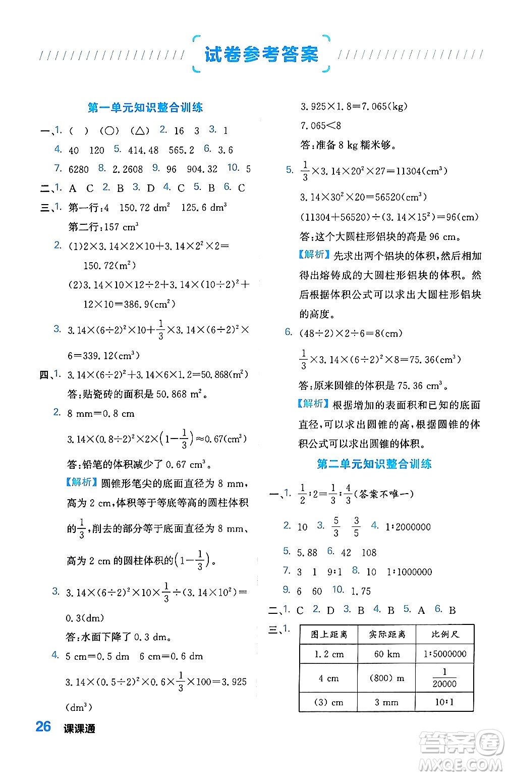 合肥工業(yè)大學(xué)出版社2024年春黃岡課課通同步隨堂檢測(cè)六年級(jí)數(shù)學(xué)下冊(cè)北師大版答案