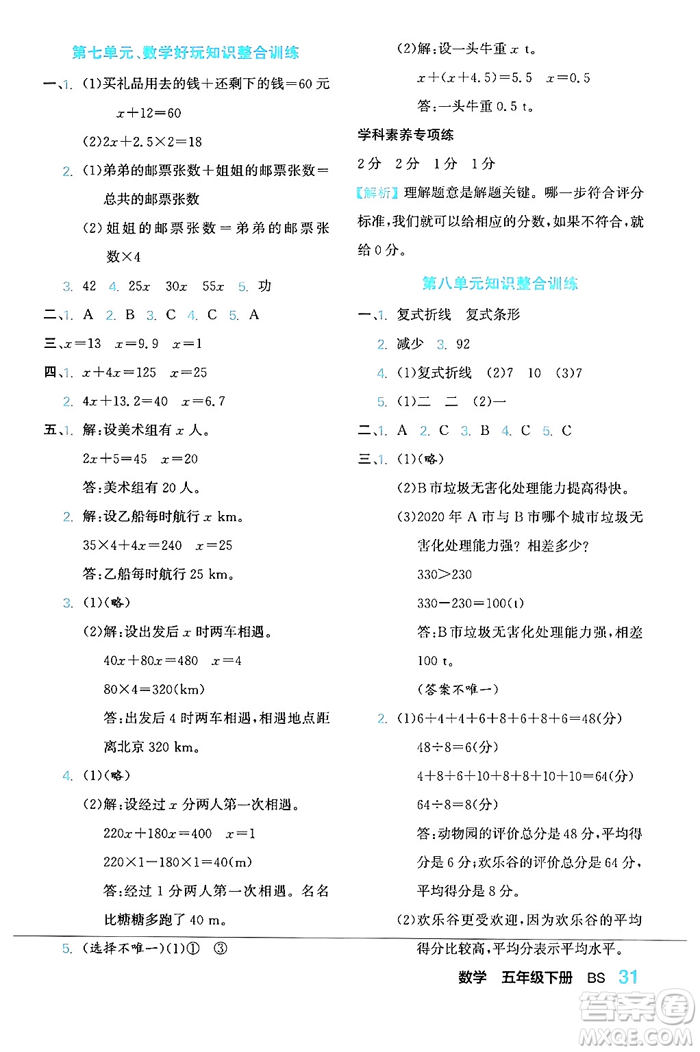 合肥工業(yè)大學(xué)出版社2024年春黃岡課課通同步隨堂檢測(cè)五年級(jí)數(shù)學(xué)下冊(cè)北師大版答案