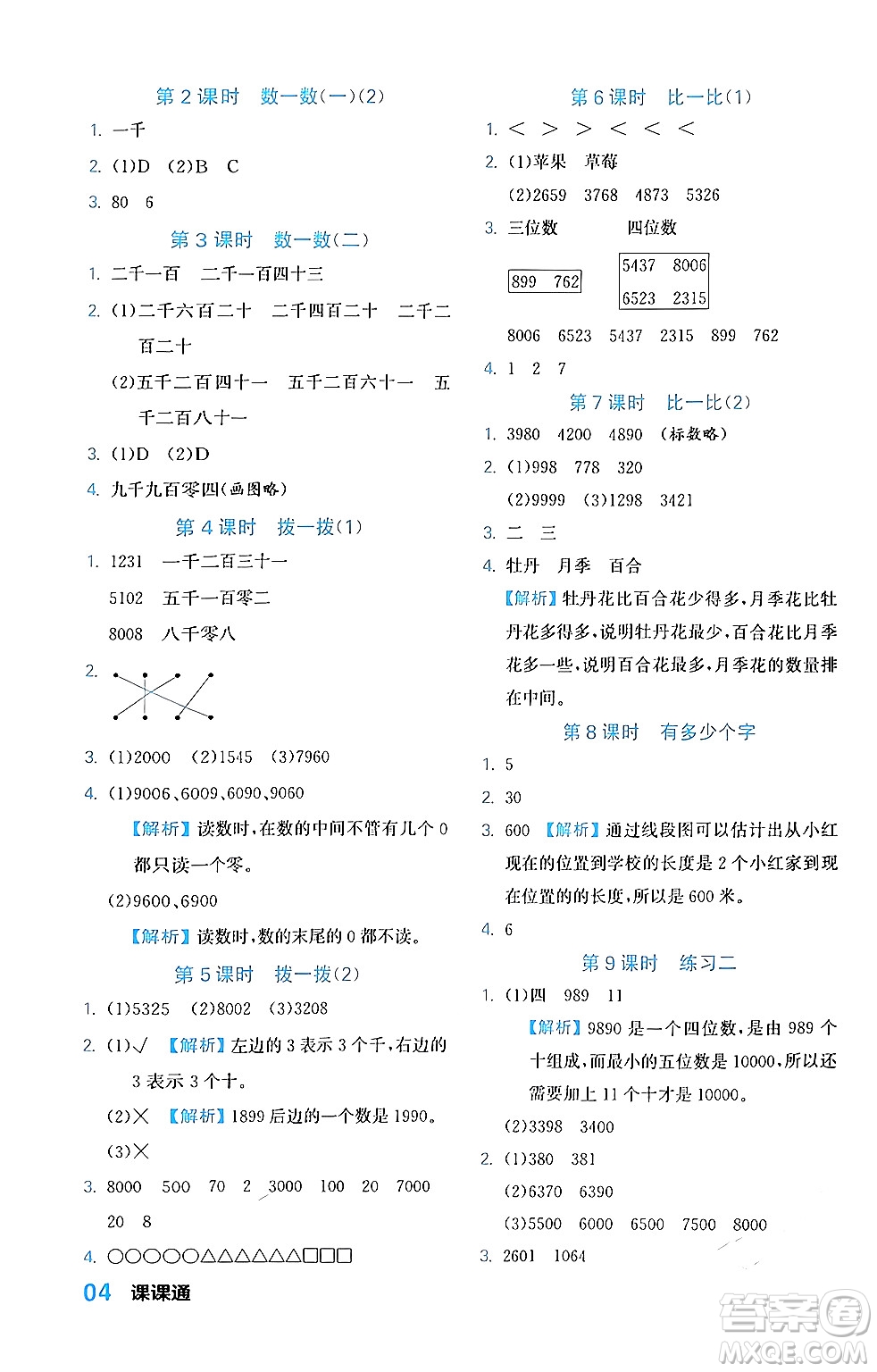 合肥工業(yè)大學(xué)出版社2024年春黃岡課課通同步隨堂檢測(cè)二年級(jí)數(shù)學(xué)下冊(cè)北師大版答案