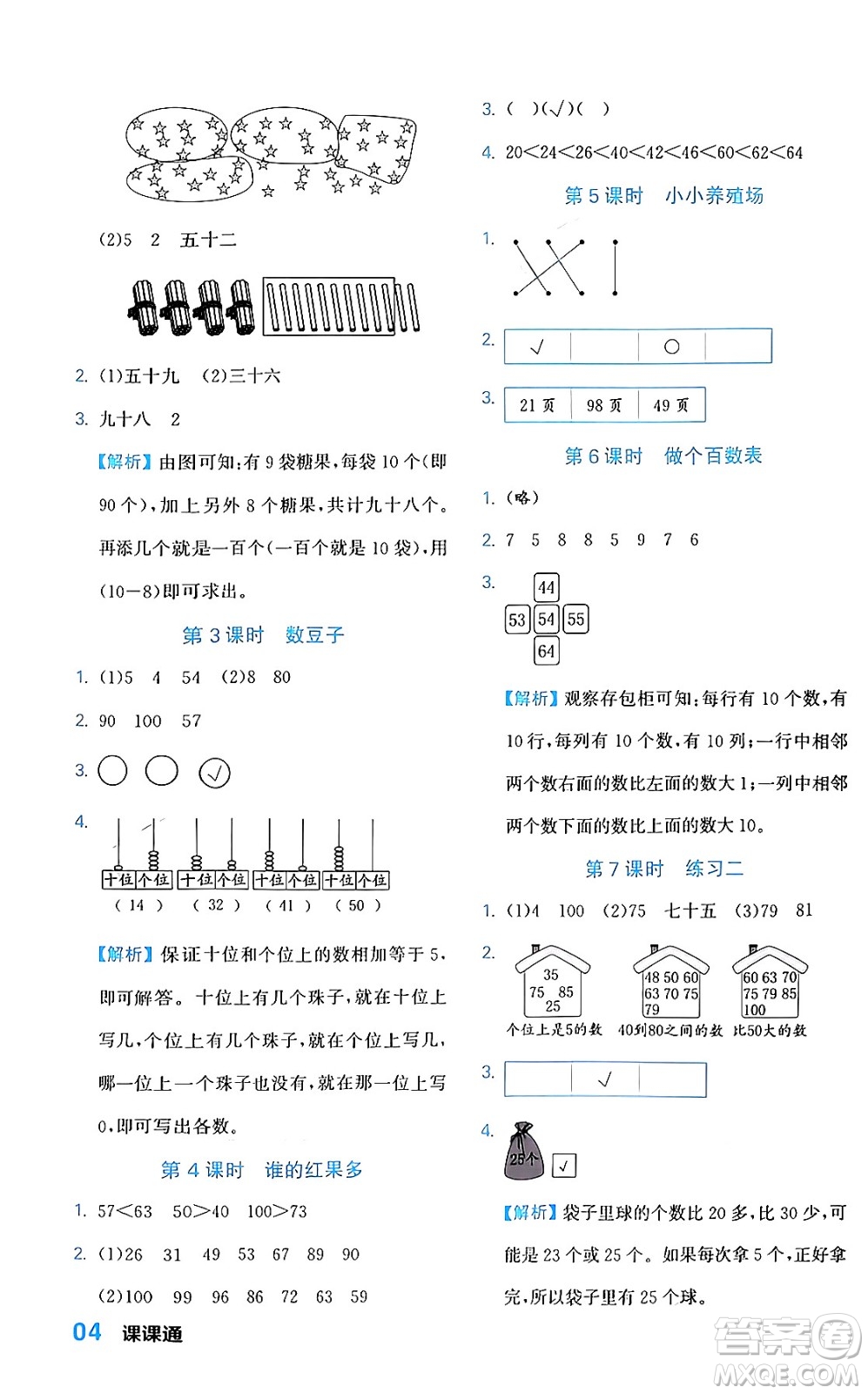 合肥工業(yè)大學(xué)出版社2024年春黃岡課課通同步隨堂檢測一年級數(shù)學(xué)下冊北師大版答案