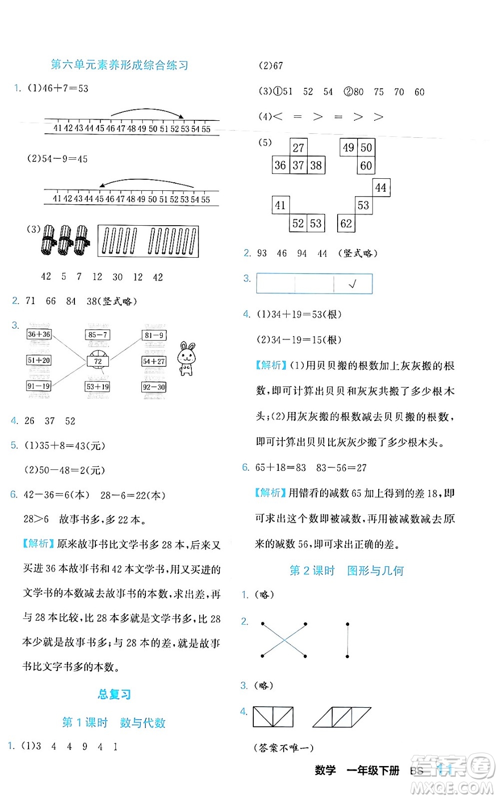 合肥工業(yè)大學(xué)出版社2024年春黃岡課課通同步隨堂檢測一年級數(shù)學(xué)下冊北師大版答案