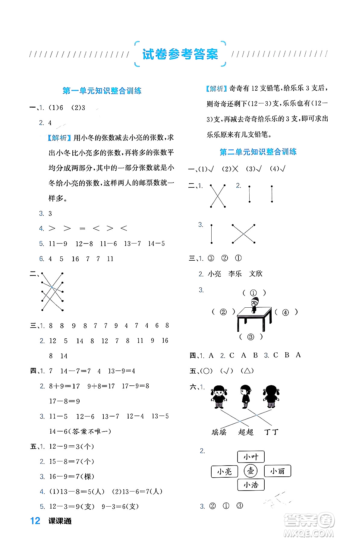 合肥工業(yè)大學(xué)出版社2024年春黃岡課課通同步隨堂檢測一年級數(shù)學(xué)下冊北師大版答案