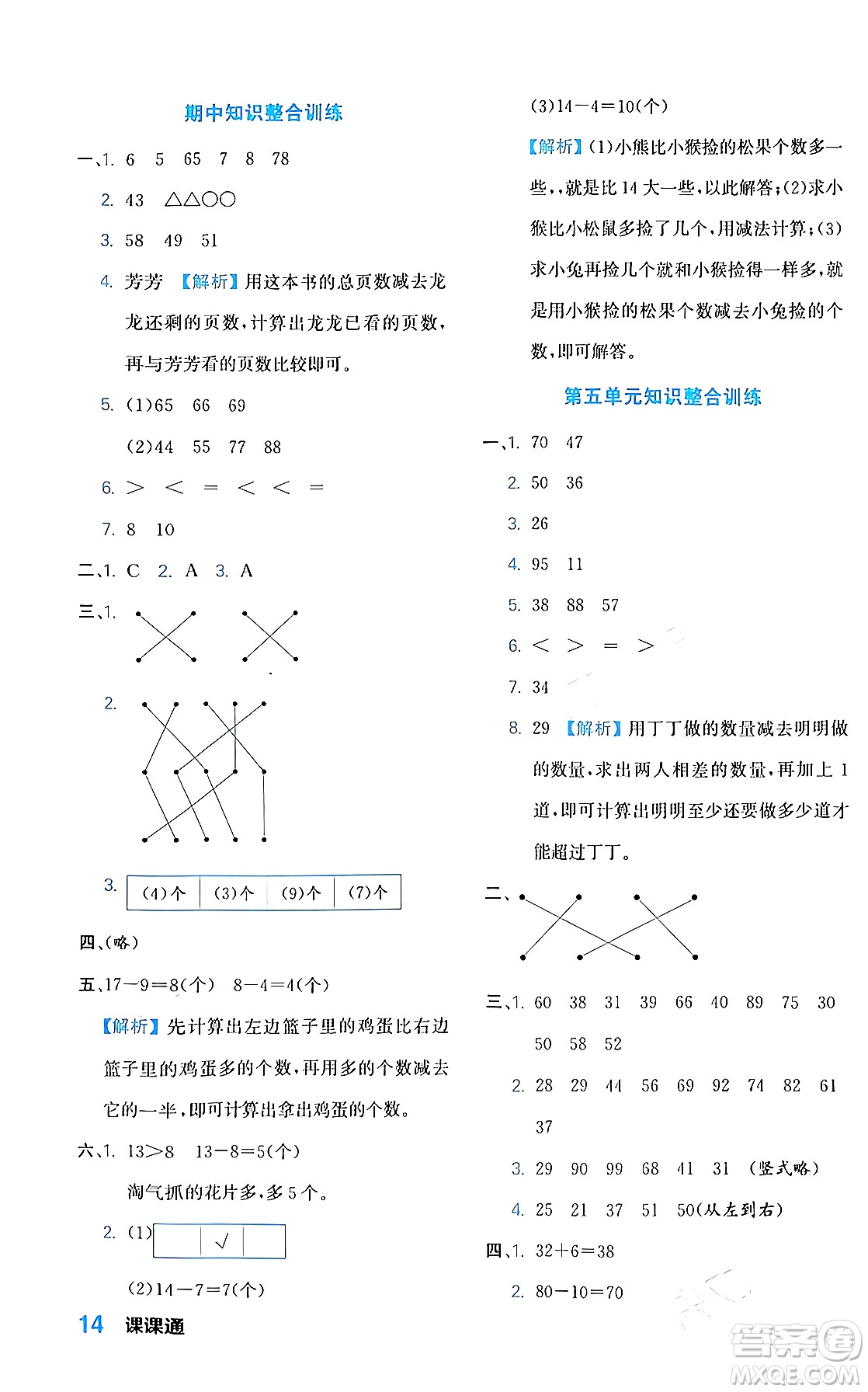 合肥工業(yè)大學(xué)出版社2024年春黃岡課課通同步隨堂檢測一年級數(shù)學(xué)下冊北師大版答案