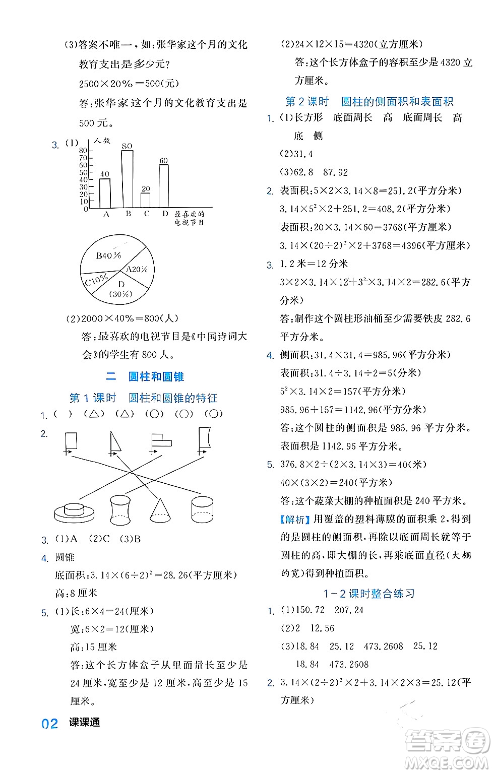 合肥工業(yè)大學(xué)出版社2024年春黃岡課課通同步隨堂檢測六年級數(shù)學(xué)下冊蘇教版答案