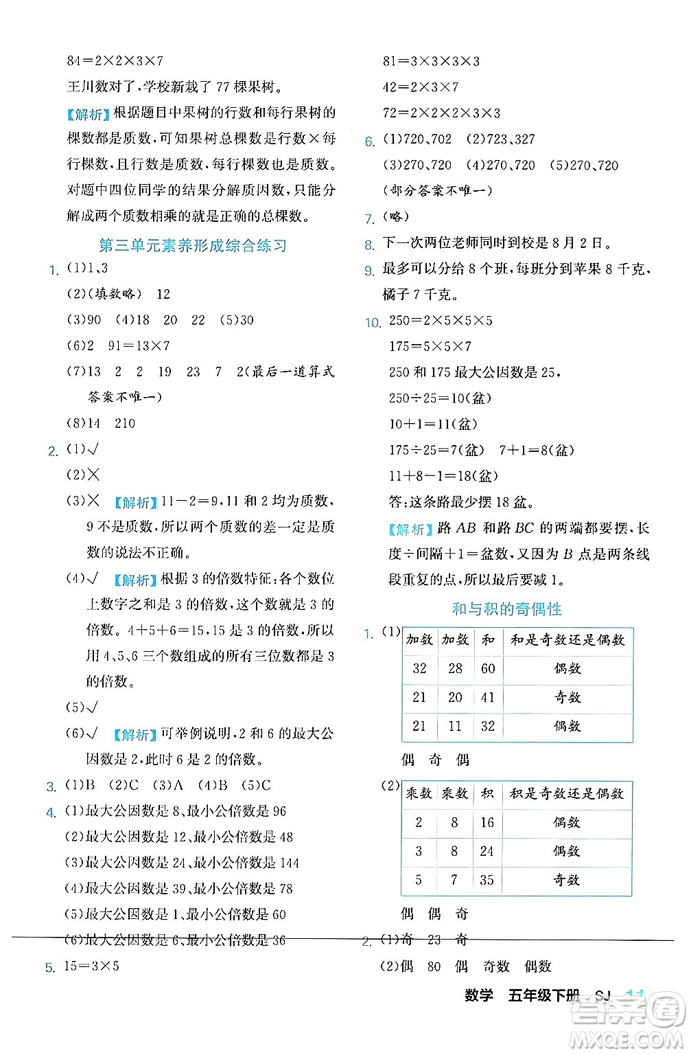 合肥工業(yè)大學(xué)出版社2024年春黃岡課課通同步隨堂檢測五年級數(shù)學(xué)下冊蘇教版答案