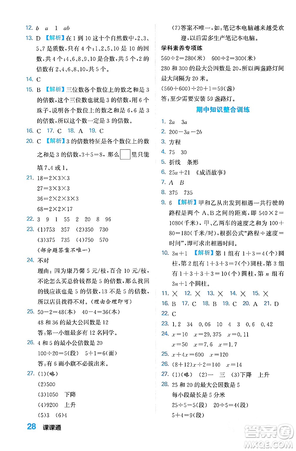 合肥工業(yè)大學(xué)出版社2024年春黃岡課課通同步隨堂檢測五年級數(shù)學(xué)下冊蘇教版答案