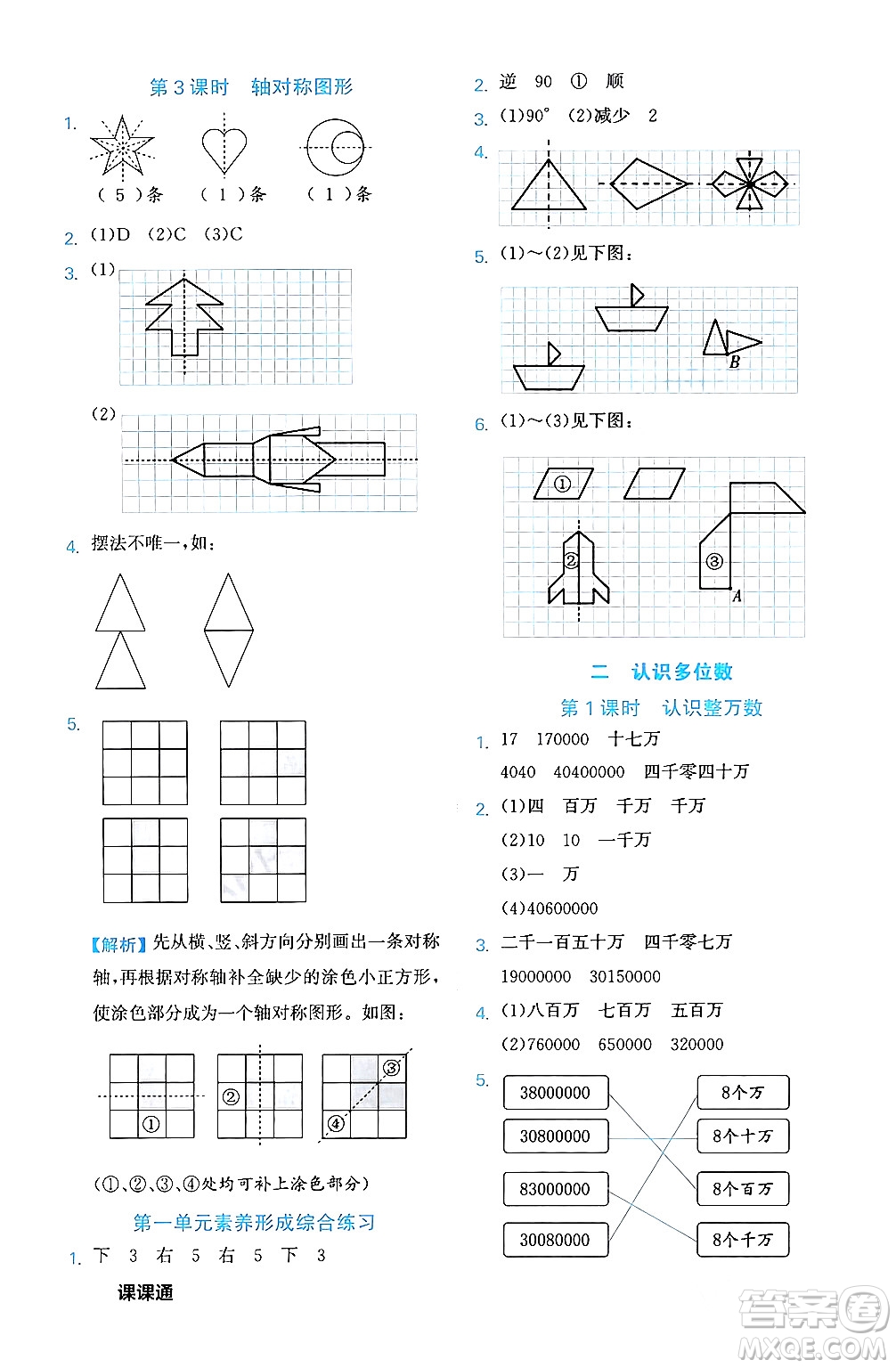 合肥工業(yè)大學(xué)出版社2024年春黃岡課課通同步隨堂檢測(cè)四年級(jí)數(shù)學(xué)下冊(cè)蘇教版答案