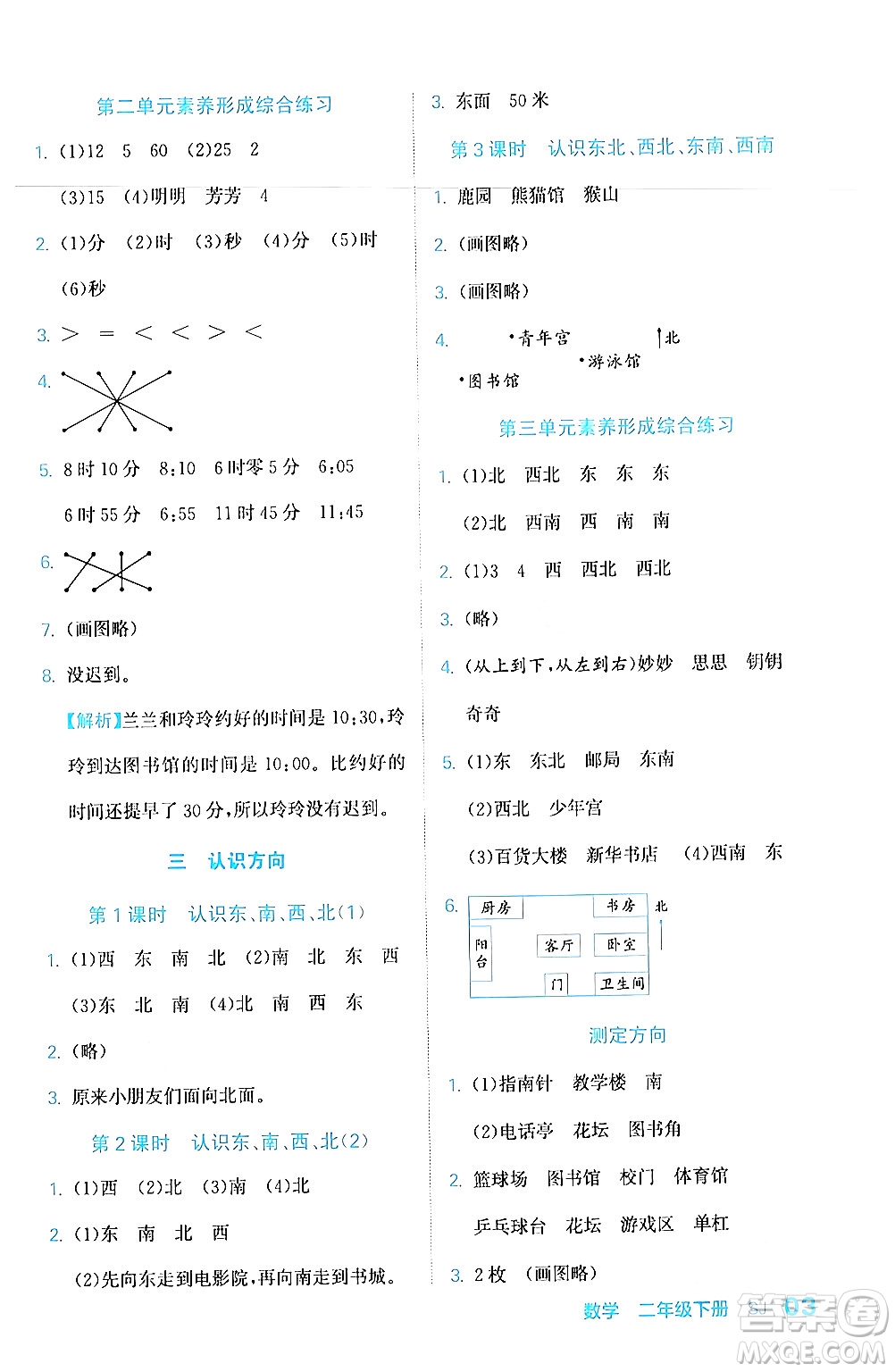 合肥工業(yè)大學(xué)出版社2024年春黃岡課課通同步隨堂檢測二年級數(shù)學(xué)下冊蘇教版答案