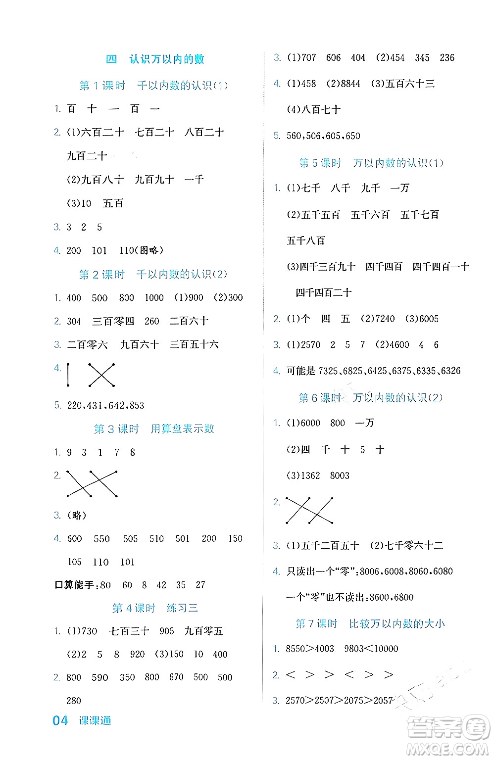 合肥工業(yè)大學(xué)出版社2024年春黃岡課課通同步隨堂檢測二年級數(shù)學(xué)下冊蘇教版答案