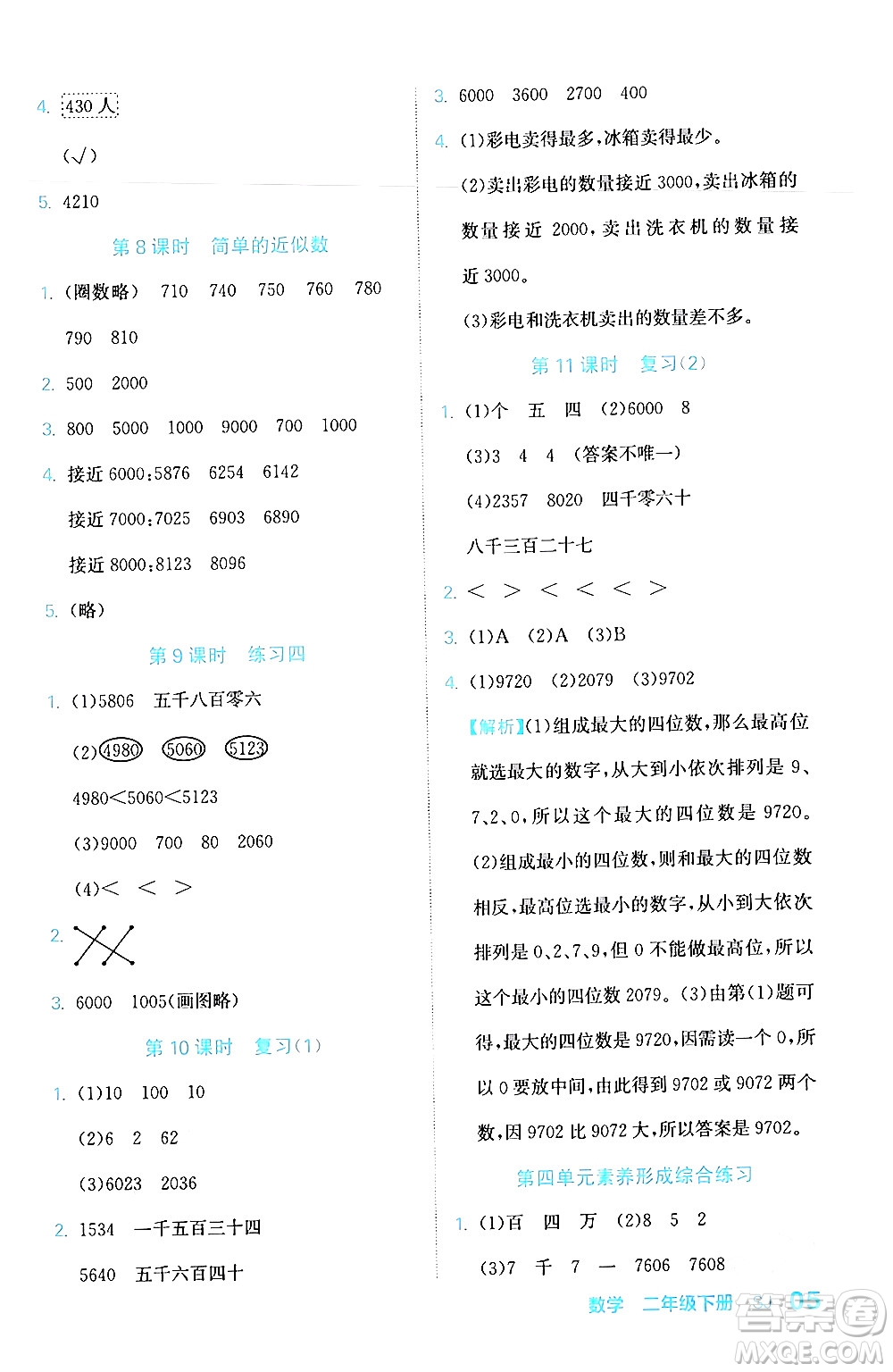 合肥工業(yè)大學(xué)出版社2024年春黃岡課課通同步隨堂檢測二年級數(shù)學(xué)下冊蘇教版答案