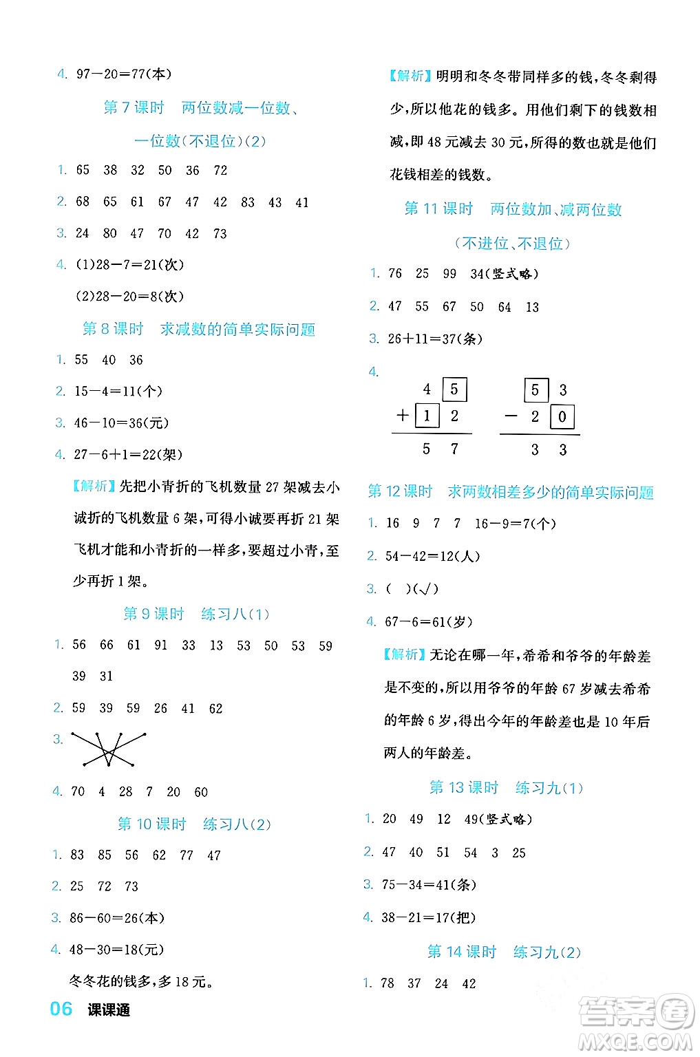 合肥工業(yè)大學(xué)出版社2024年春黃岡課課通同步隨堂檢測一年級數(shù)學(xué)下冊蘇教版答案