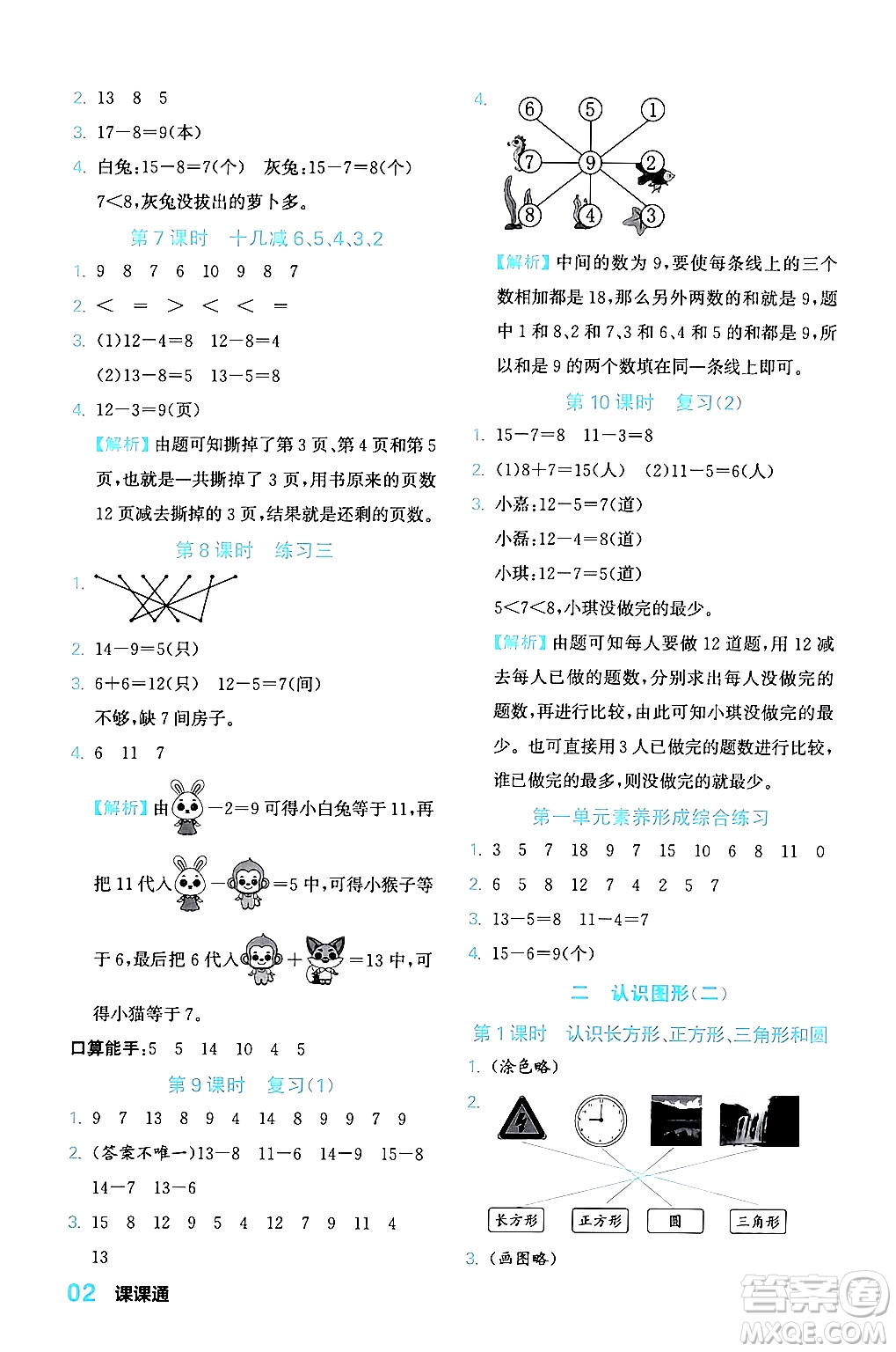 合肥工業(yè)大學(xué)出版社2024年春黃岡課課通同步隨堂檢測一年級數(shù)學(xué)下冊蘇教版答案