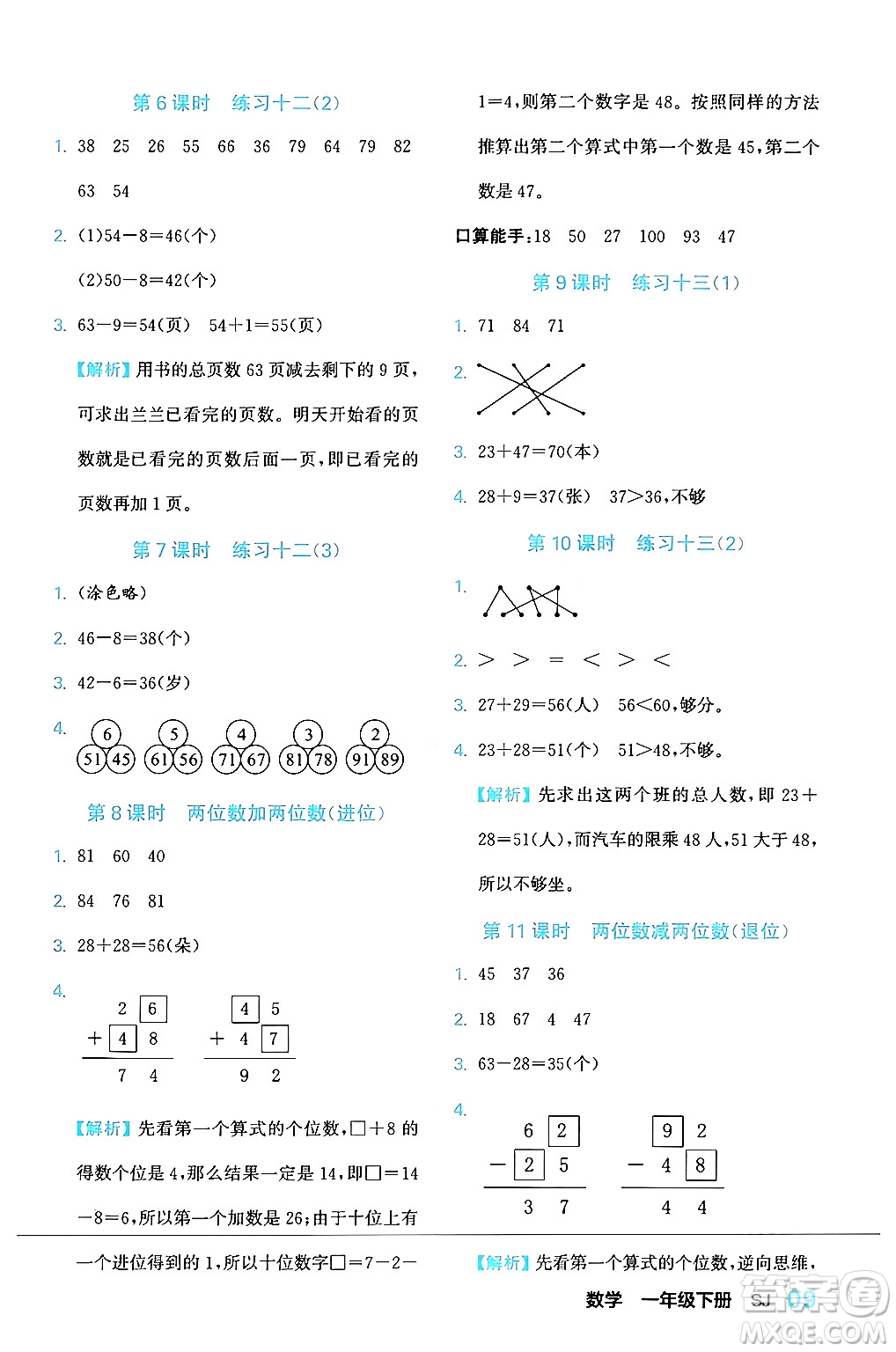 合肥工業(yè)大學(xué)出版社2024年春黃岡課課通同步隨堂檢測一年級數(shù)學(xué)下冊蘇教版答案