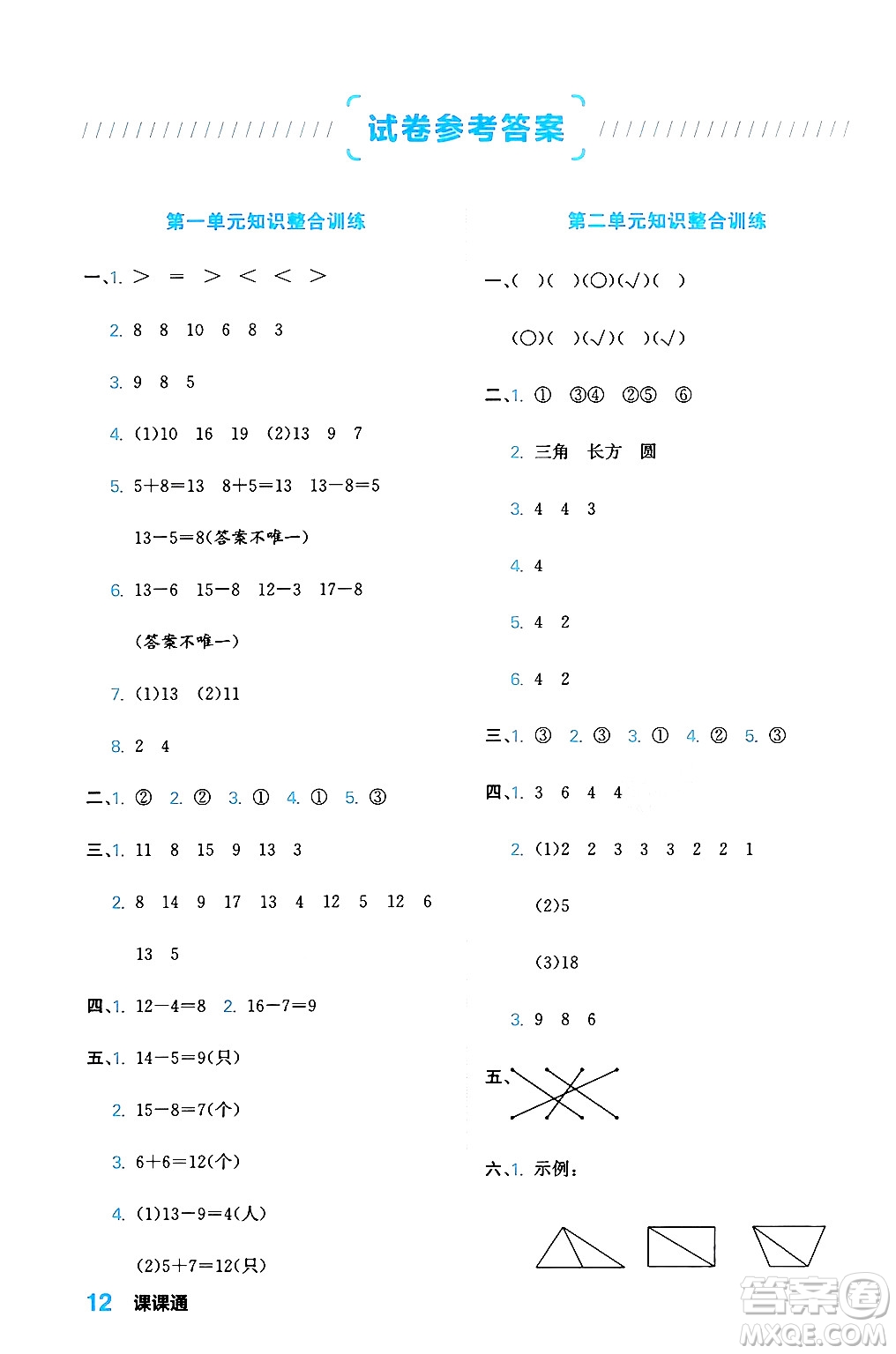 合肥工業(yè)大學(xué)出版社2024年春黃岡課課通同步隨堂檢測一年級數(shù)學(xué)下冊蘇教版答案