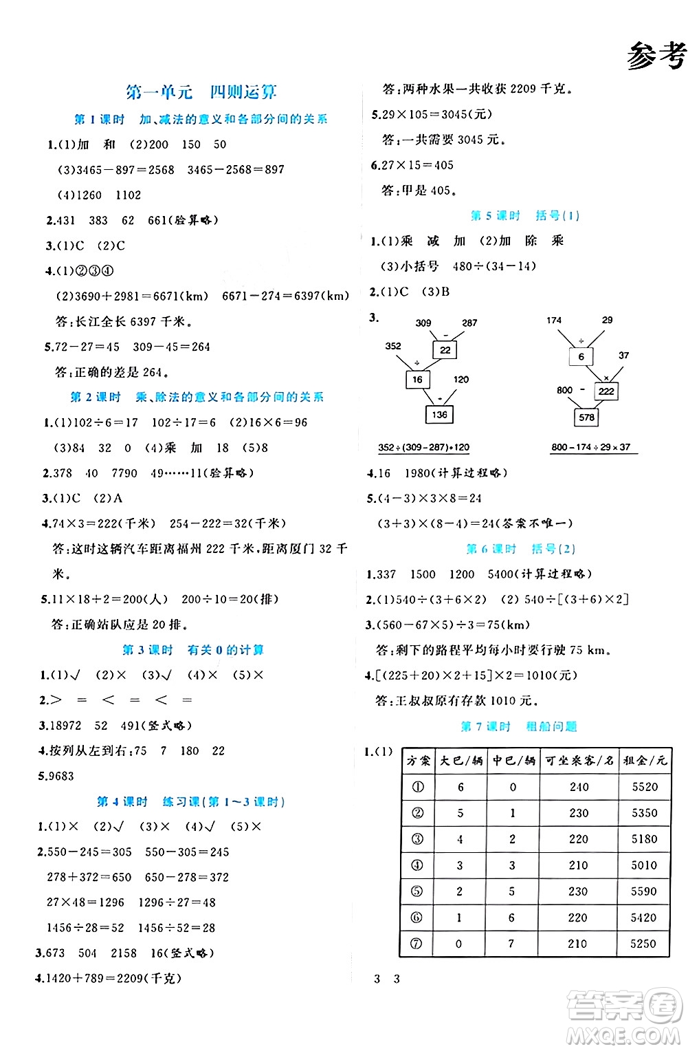 黑龍江教育出版社2024年春黃岡新課堂四年級數(shù)學(xué)下冊人教版答案